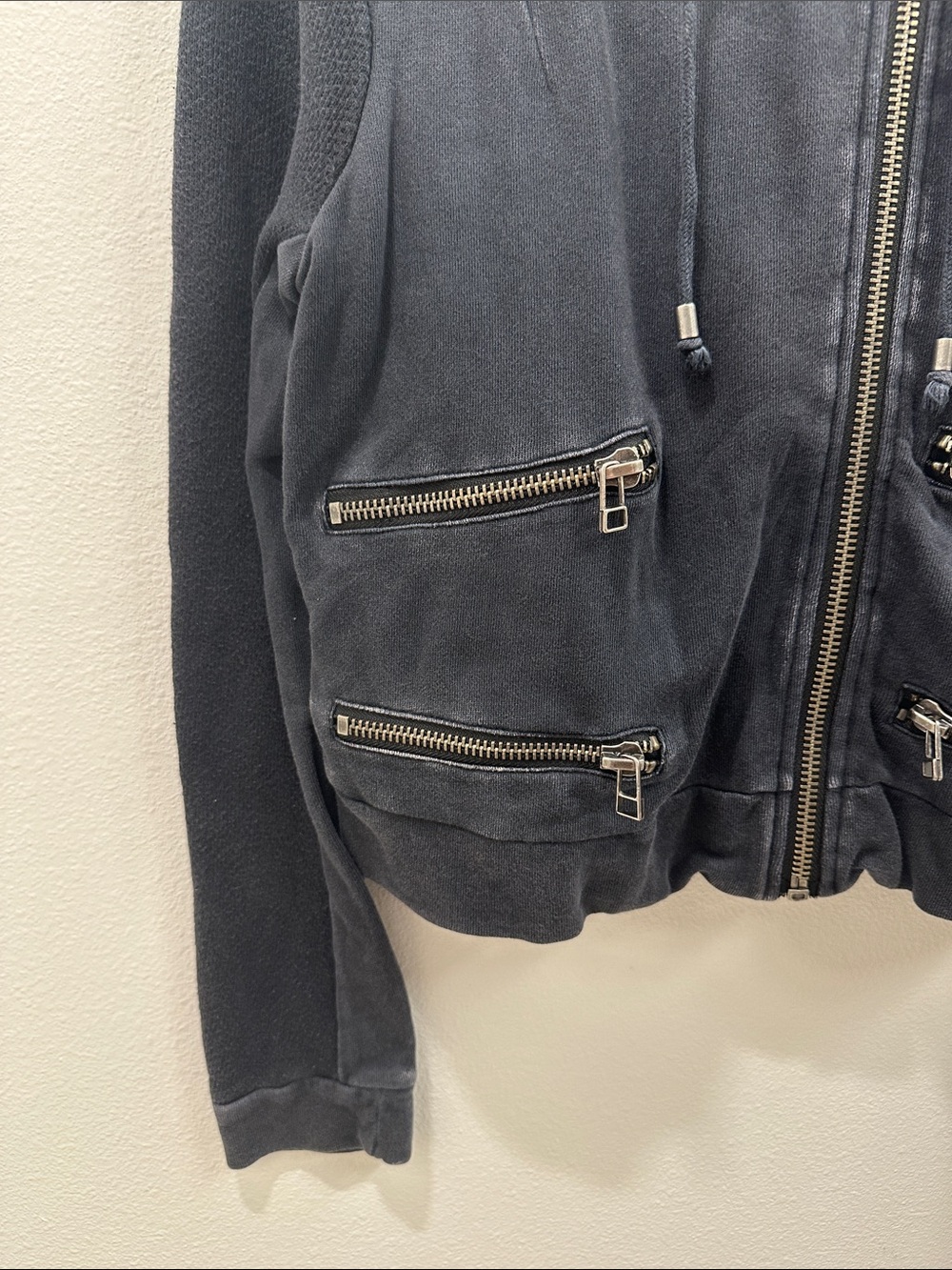 Free People Grungy Black Hooded Moto Jacket with Zip Pockets - XS - Picture 3 of 10